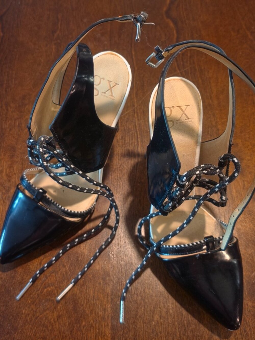 GX by Gwen Stefani Black Patent Lace‑Up Heels — Size 9